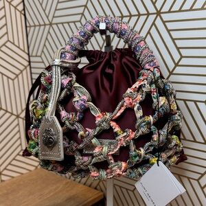 NWT Kurt Geiger Wine Combination Small Macrame Crystal Bag